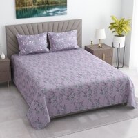 Lavender Floral Cotton 400 Tc Flat Super King Size Bedsheet With 2 Pillow Covers
