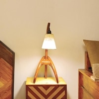 Species Brown Wooden Table Lamp with White Jute Lampshade