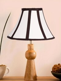 Devansh Off-White Cotton Vintage  Lamp With Wood Base (12X19.25)