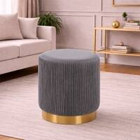 Doe Buck Damato Luxury Velvet Round Ottoman in Grey Colour with Gold Base
