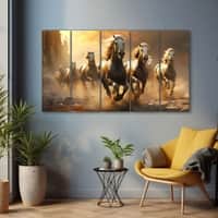 The Castle Decor 7 Running Horses Vastu Wall Art Framed Painting 27x48 Inch (Style 3)