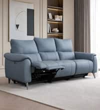 Levanto Half Leather 3 Seater Zero Wall Electric Recliner Sofa in Ocean Blue