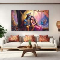 The Castle Decor Radha Krishna Spiritual Wall Art Framed Painting 27x48 Inch (Style 1)