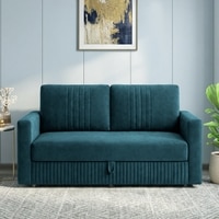 Alfon 2 Seater Velvet Pull Out Sofa Cum Bed with Storage In T Blue