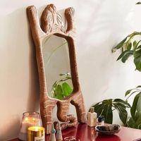 mahe solid wood standing mirror in natural colour