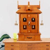 tanmayi engineered wood prayer unit in teak finish