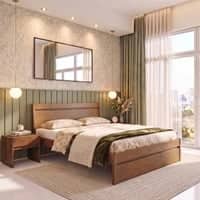 Basel Solid Wood King Size Non Storage Bed In Amber Walnut Finish