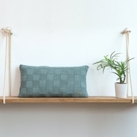 Square Check Blue Daisy Cotton Knitted Cushion Cover 12X20 Inches