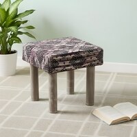 Lisbone Solid Wood Stool in Black Diamond Jackard fabric