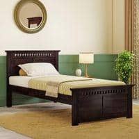 Fidora Solid Wood Single Size Non Storage Bed in Mahogany Finish