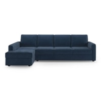 Apollo Fabric Sectional Sofa (Colour : Lapis Blue, Cushion : Soft, Back Type : Regular, Seating Capacity : Left Aligned 3 Seater + Left Aligned Chaise + Ottoman)