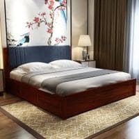 Nahiri Sheesham Wood Queen Size Bed In Honey Oak Finish With Box Storage
