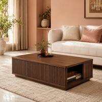 Telford Sheesham Wood Fluted Storage Coffee Table in Walnut Finish