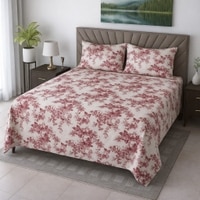 Cora Cream Floral 400 TC Cotton Flat Super King Size Bedsheet with 2 Pillow Covers – Threads
