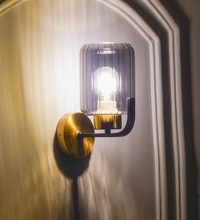 Isabella Single Light Wall Fitting In Black And  Brass  Finish Metal With Smoke Glass