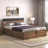 Aruba Engineered Wood King Size Hydraulic Storage Bed In Classic Walnut Finish