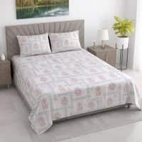 Evan White Floral 400 TC Cotton Flat Super King Size Bedsheet with 2 Pillow Covers – Threads
