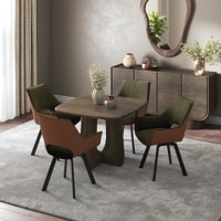 Aero Solid Wood 4 Seater Dining Table With 4 Casey Dining Chairs (Finish : Danish Walnut, Chair Colour : Olive & Tan)
