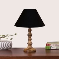 Devansh Black Cotton Table Lamp With  Wood Natural Base (10X10X16) Inches)-28