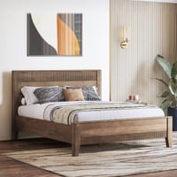 Toledo Solid Wood Queen Size Non Storage Bed In Danish Walnut Finish