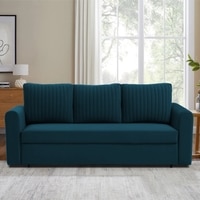 Melano 3 Seater Velvet Pull-Out Sofa Cum Bed in Teal Blue colour