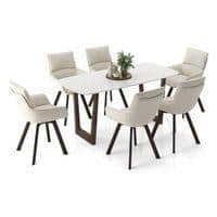 Adria Karara Quitese Top Dining Table With Set Of 6 Bren Swivel Dining Chairs (Colour- Ivory, Finish- Carrara White)