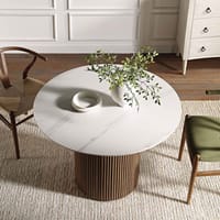 Velin Round Solid Mango Wood Pedestal Dining Table Silver Oak White