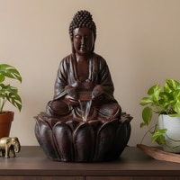 Brown Fiber Glass Twilight Lotus Buddha Indoor Water Fountain