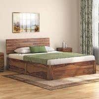 Boston Solid Wood Queen Size Hydraulic Storage Bed In Teak Finish