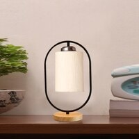 Devansh Off-White Cotton Wooden & Iron Table Lamp -17 Inch Height  -A
