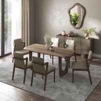 Aero Solid Wood 6 Seater Dining Table With 6 Harper Dining Chairs (Finish : Danish Walnut, Chair Colour : Taupe Leatherette)