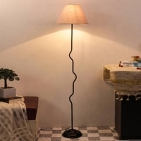 Pearl Grey Fabric Floor Lamp with Black Iron Base