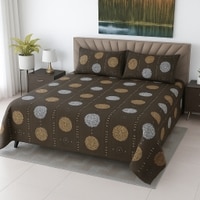 Dark Brown Floral 400 TC Cotton Flat Super King Size Bedsheet With 2 Pilllow Covers From Threads