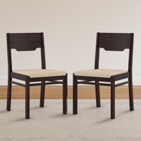Kerry Solid Wood Dining Chair Set Of 2 In Mahogany Finish With Wheat Brown Fabric Colour