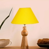 Devansh Yellow Cotton Table Lamp With  Wood Natural Base (10X18 Inches)-31