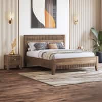 Toledo Solid Wood King Non Storage Bed with Bedside Table (Standard) – Danish Walnut Finish