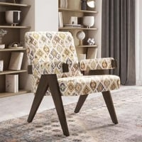 Chandigarh Lounge Chair in Mustard Mist Ikat Colour