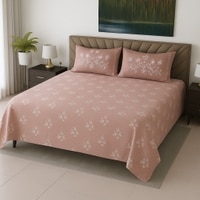 Pink Floral 400 TC Cotton Flat Super King Size Bedsheet With 2 Pilllow Covers