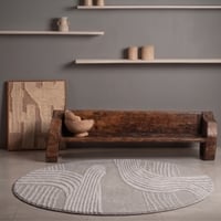 Handmade Round Wool Silk Rug Modern Wave Beige 7 Feet Carpet