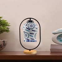 Devansh Multicolor Glass Wooden & Iron  Table Lamp -17 Inch Height  -Abm