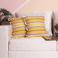 Acrylic Striped Cushion Cover with Lace Set of 2 (16 X 16 Inches)