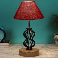Madilyn Maroon Jute Table lamp with Wood & Iron Base