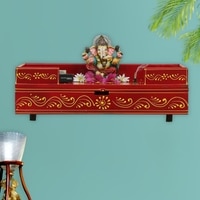 D'Dass Red Wooden Shelf Style Temple For Pooja In Home and Office