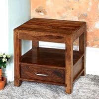 Kassel Sheesham Wood Contemporary Bedside Table End Table In Natural Teak Finish