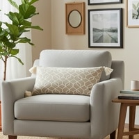 Trellis Stone  And Natural Cotton Knitted Pillow Cover 12X20 Inches