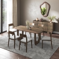 Aero Solid Wood 6 Seater Dining Table With 6  Clarke Dining Chairs (Finish : Danish Walnut, Chair Colour : Vapour Grey)