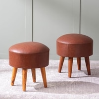 Brick Tan Faux Leather Ottoman Set Of 2
