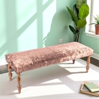 Cairo Soild Wood Bench In Velvet Brown Fabric