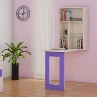 Calypso Kids Wall Mounted Folding Study Desk and Built In Bookshelf in Light Wood Lavender Purple Colour