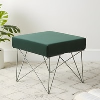 Asansol Sheesham Wood Accent Square Stool     in Green Cotton Velvet Upholstery